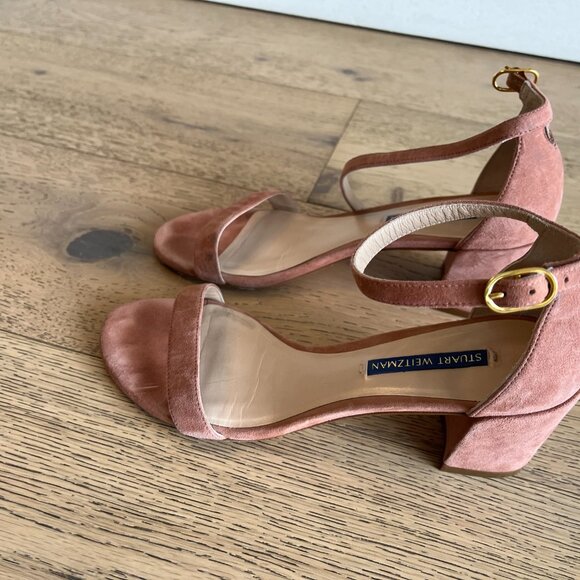 Stuart Weitzman Suede Kitten Block Heel Sandals in Desert Rose - Size 7 - Picture 7 of 9